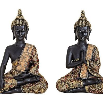 Buda en negro / dorado de poliéster, 2 surtidos, 14 x 7 x 21 cm.