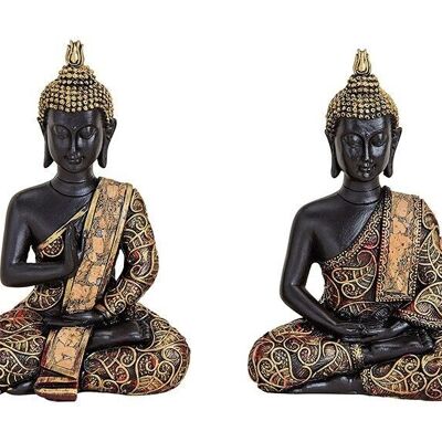 Bouddha en noir / or en poly, 2 assortis, L10 x P5 x H15 cm