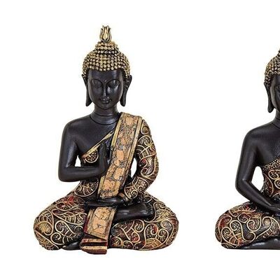Buddha in black / gold made of poly, 2 assorted, W10 x D5 x H15 cm