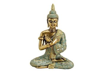 Bouddha assis en poly or (L / H / P) 23x33x14cm