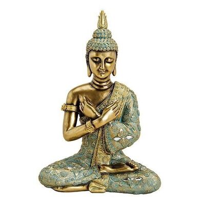 Sitting Buddha made of poly gold (W / H / D) 23x33x14cm
