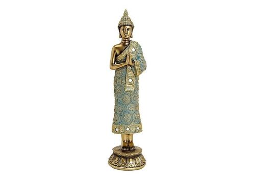 Buddha stehend auf Lotus Sockel aus Poly Gold (B/H/T) 9x36x9cm