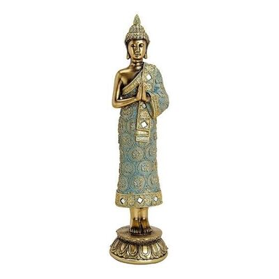 Buddha stehend auf Lotus Sockel aus Poly Gold (B/H/T) 9x36x9cm