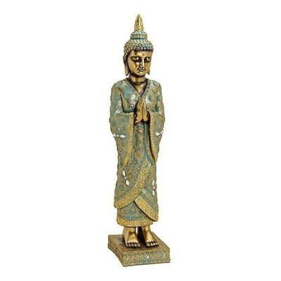 Buddha stehend auf Sockel aus Poly Gold (B/H/T) 13x55x13cm