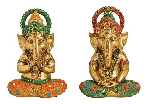 Ganesha aus Poly Gold, grün, orange 2-fach, (B/H/T) 15x22x11cm