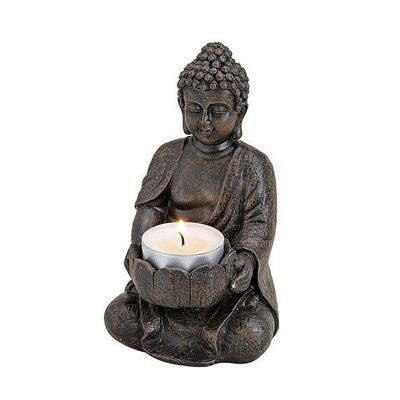 Buddha con portacandela marrone in poliestere, L9 x P8 x H14 cm