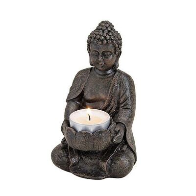Buddha with tealight holder in brown made of poly, W9 x D8 x H14 cm