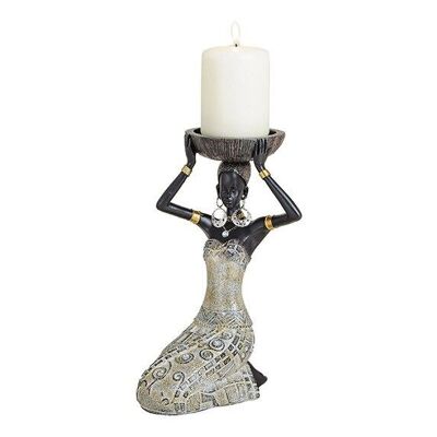 African woman with candle holder made of poly, W15 x D12 x H23 cm