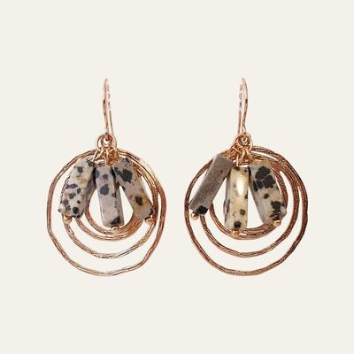 Aaricia Earrings, Dalmatian Jasper and Rose Gold Stainless Steel