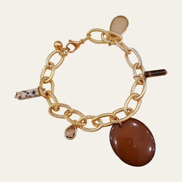 Cadfan-Kettenarmband, dalmatinischer Jaspis und Tagua-Samen