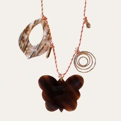 Dagobert Necklace, Braided Cord, Tiger Eye and Horn Pendant
