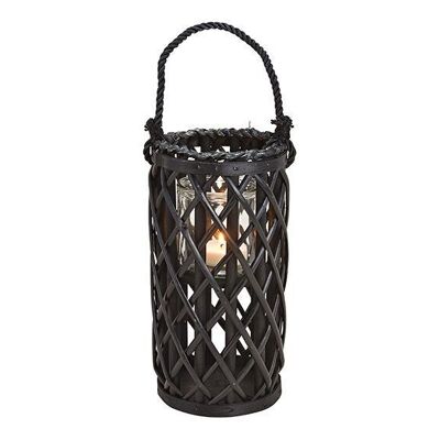 Lantern wickerwork with lantern glass made of natural material black (W / H / D) 15x31x15cm