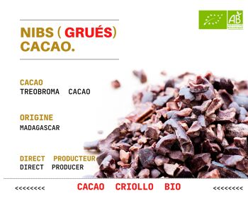 BIO - Grué de Cacao Cru Bio 1Kg ( Nibs ) Organic Raw Cacao Criollo Nibs. Source de magnésium, potassium et fer. ( Entreprise Française ) 2