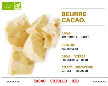 BIO- Beurre de CACAO CRIOLLO brut, pur, cru, 100% naturel, non raffiné- Raw cocoa butter ( Entreprise Française ) 3