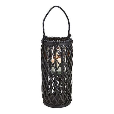 Lantern wickerwork with lantern glass made of natural material black (W / H / D) 18x40x18cm