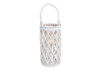Lanterne en osier avec verre de lanterne en matériau naturel blanc (L / H / P) 15x31x15cm