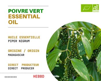 BIO - POIVRE VERT ( 500 ML ) - Huile Essentielle de POIVRE VERT - 100% Pure et Naturelle - Certifiée Bio ECOCERT-FR-01 (Entreprise Française ) 2