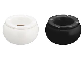 Cendrier en céramique, blanc, noir, 2 voies, (L / H / P) 11x7x11cm