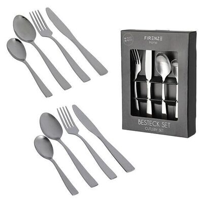 Set di posate in metallo argento set di 16, (L / A / P) 17x24x5cm, acciaio inossidabile 430, 4x coltello, forchetta, cucchiaio, cucchiaino da caffè