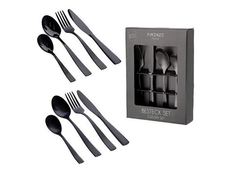 Besteck Set aus Schwarz 16er Set, (B/H/T) 17x24x5cm, Edelstahl 430, 4x Messer, Gabel, Löffel, Kaffelöffel