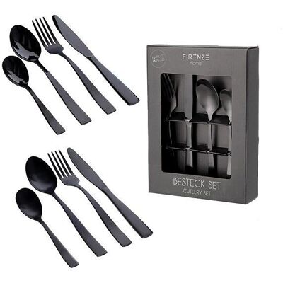Set di posate in nero, set di 16, (L / A / P) 17x24x5cm, acciaio inossidabile 430, 4x coltello, forchetta, cucchiaio, cucchiaino da caffè