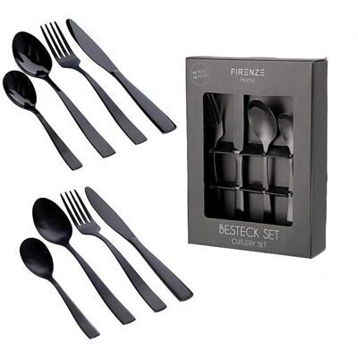 Besteck Set aus Schwarz 16er Set, (B/H/T) 17x24x5cm, Edelstahl 430, 4x Messer, Gabel, Löffel, Kaffelöffel