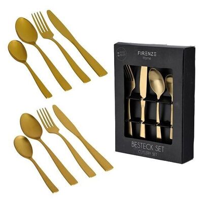 Set di posate in metallo oro opaco, set da 16, (L/A/P) 17x24x5 cm, acciaio inossidabile 430, 4x coltello, forchetta, cucchiaio, cucchiaio