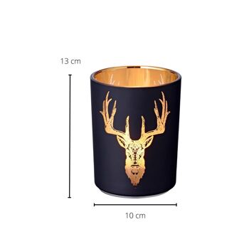 Lanterne Lio (hauteur 13 cm, ø 10 cm), extérieur noir mat/intérieur doré avec motif cerf 3