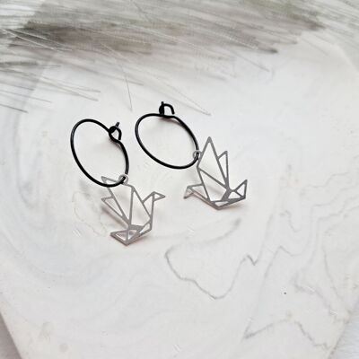 Earrings - Minimalism - Bird - black/silver
