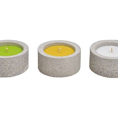 Citronella candle in concrete holder white, green, yellow 3-way (W / H / D) 15x7.5x15cm, only for outdoor