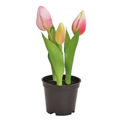 Tulips in a pot x3 made of plastic pink / pink (H) 20.5cm