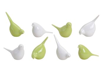 Vert oiseau / blanc en porcelaine, 8 assortis, L8 x P3 x H9 cm