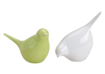 Oiseau vert/blanc en porcelaine, 2 assortis, L8 x P3 x H9 cm