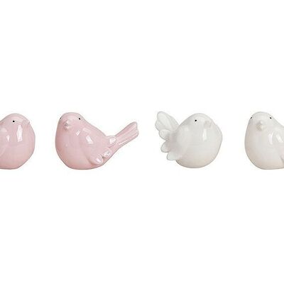 Ceramic bird white / pink, 4 assorted, W9 x D7 x H7 cm