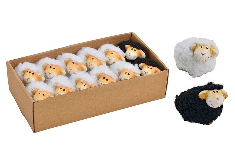 Schaf aus Ton/Kunstfell, sortiert, 6 cm