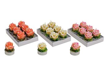 Bougie chauffe-plat Rose, 6 pièces, 3 assorties, rouge, jaune, rose, L5 x P4 cm