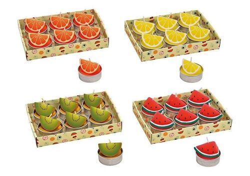 Teelicht-Set Früchte 4x3x4cm Bunt 6er Set, 4-fach, (B/H/T) 10x5x14cm