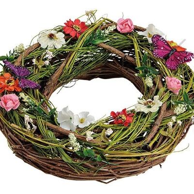 Wreath with butterfly, flowers made of wood colored (W / H / D) 30x30x8cm