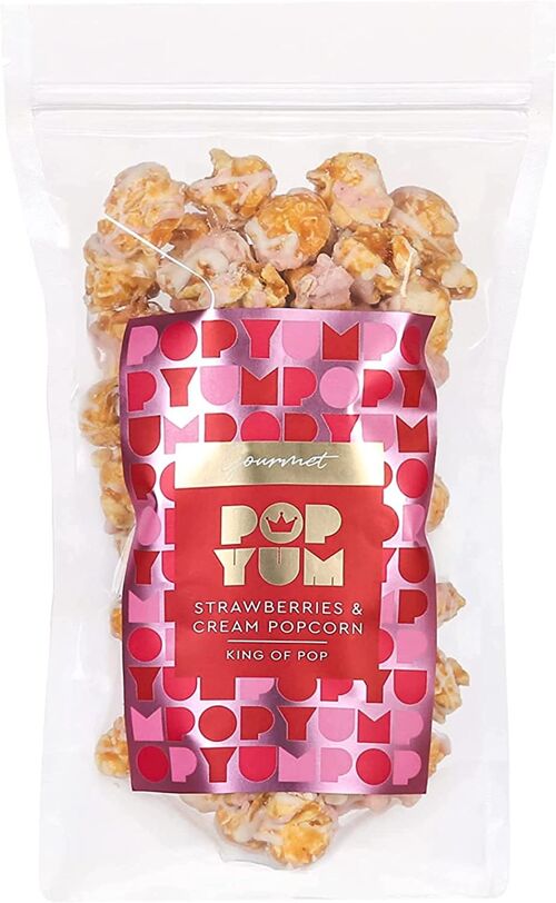 180g Pack Pop Yum Gourmet Popcorn, Strawberries and Cream Flavour