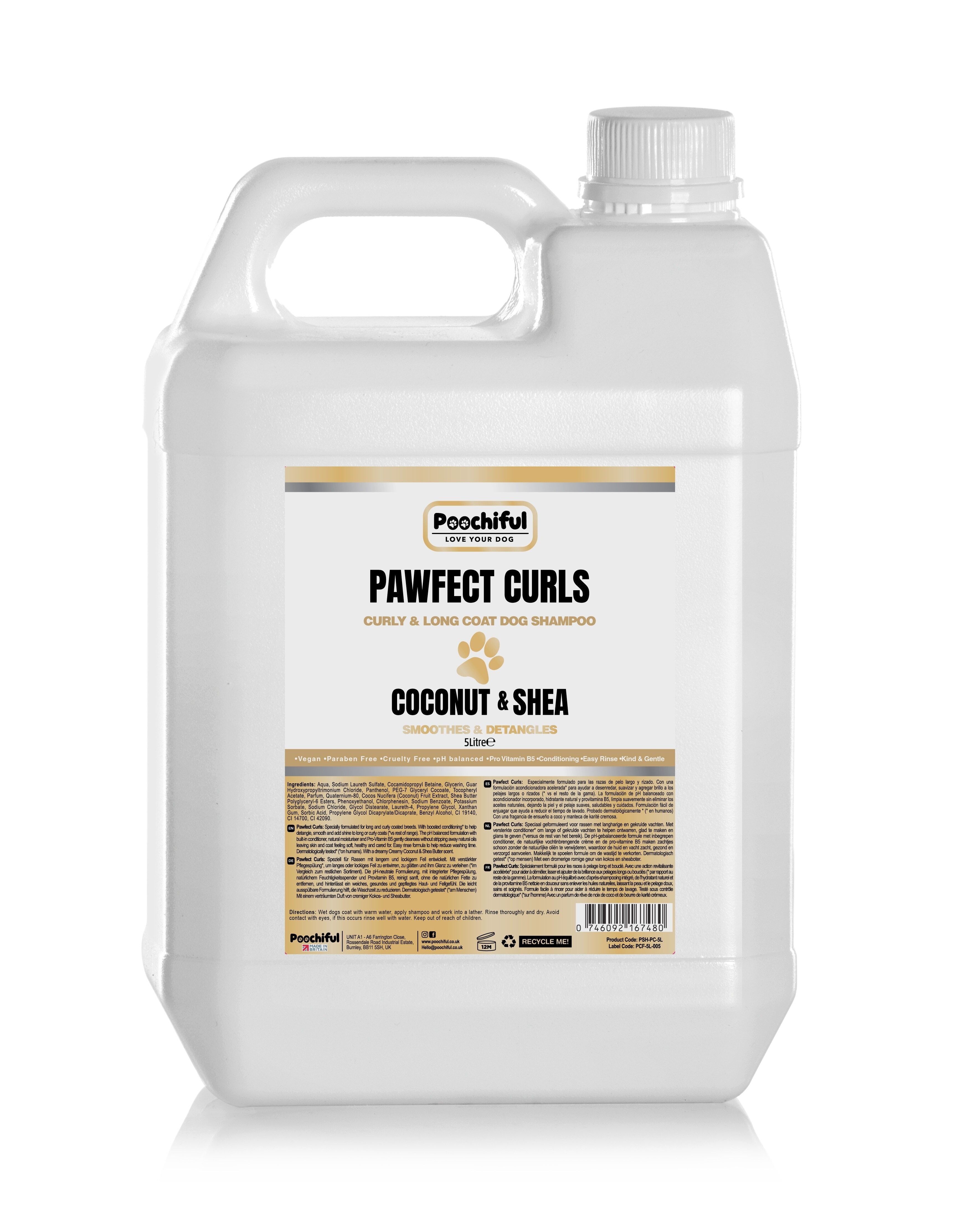 Poochiful Pawfect Curls – Hundeshampoo für lockiges & langes Fell, 5 Liter