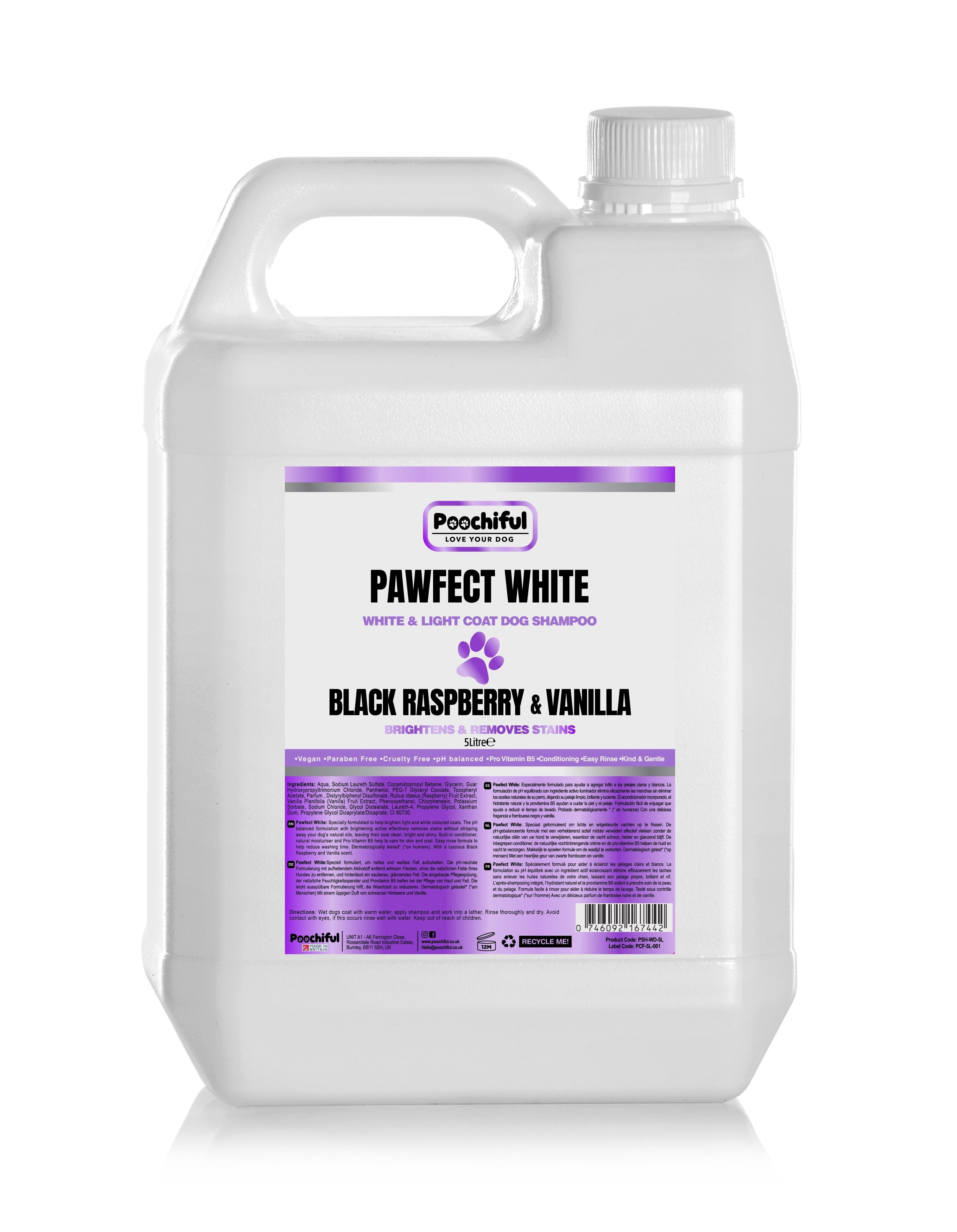 Poochiful Pawfect White Dog – Shampoing pour chien blanc et léger 5 litres