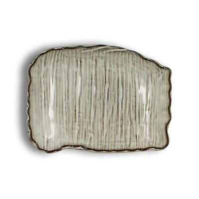 Nakuru rechteckiger Teller 25,5 cm aus grauem und beigem Steinzeug