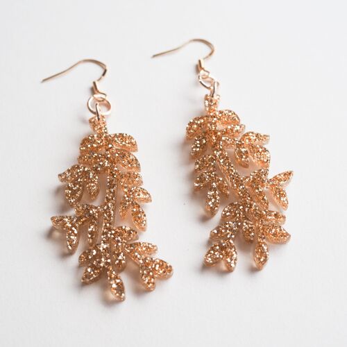 Acrylic leaf drop dangle gold glitter earring