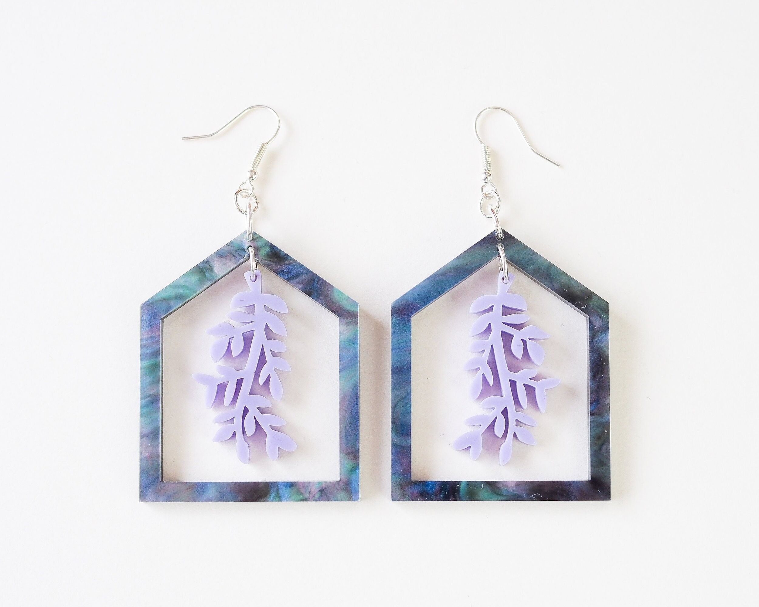 Lila Gewächshaus-Ohrring aus Acryl