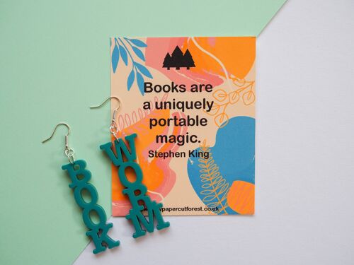 Book worm acrylic dangle earring