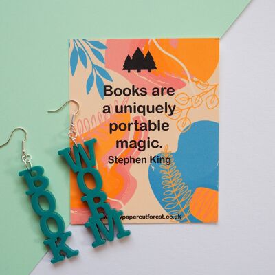 Book worm acrylic dangle earring