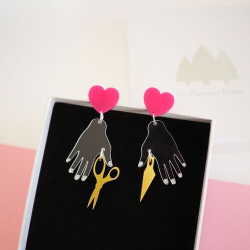 Acrylic mismatch gold scissors dangle earrings