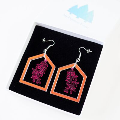 Acrylic botanical pink drop earring