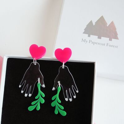 Acrylic hand dangle plant and hand earrings