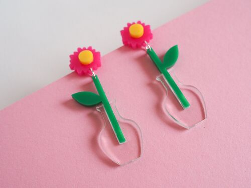 Acrylic pink daisy dangle earring